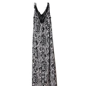 Elegant Black and White Maxi Dress with Beaded Detail by R&M Richards